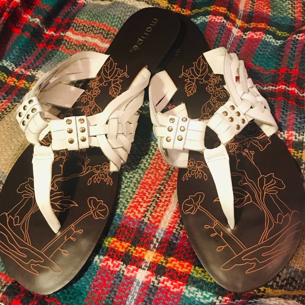 White/Brn Maripé Leather Sandals 10M NWT Chadwick - Picture 1 of 4